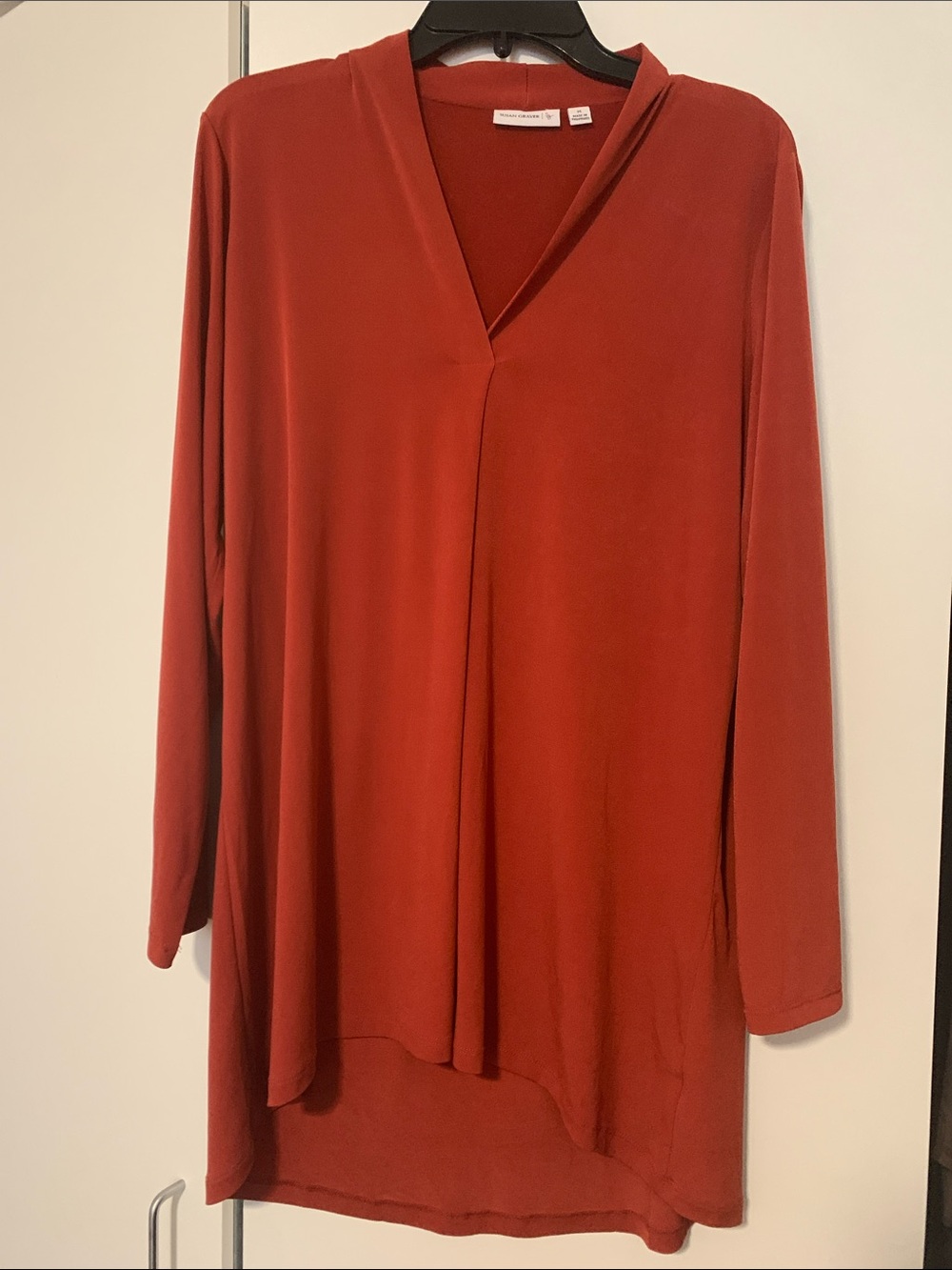 Susan Graver V-Neck Long Sleeve Tunic Top - Rust